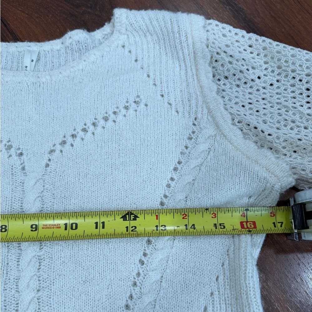 Anthropologie women's Eyelet Lace Sweater Ivory XS balloon embroidered sleeves - Picture 10 of 14